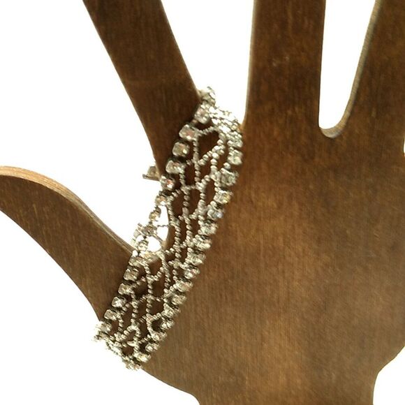 VTG Silver-tone Crystal Rhinestone Metal Mesh 7" Bracelet Lobster Clasp - Picture 4 of 16